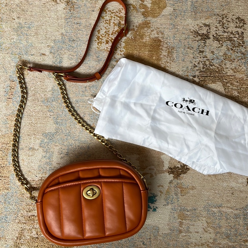 COACH Orange quilted leather small camera bag